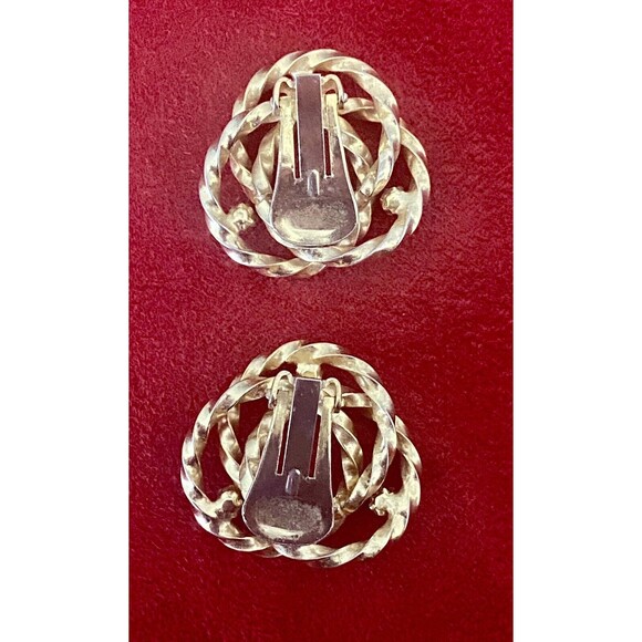 Vintage Gold-Plated Open Twist Lover's Knot Brooch and Earring Set Faux Pearl Ex - Picture 6 of 12